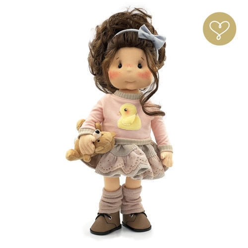 Bluzka Kaczuszka dla lalki 38 cm Lullu Dolls pudrowy róż, naszywka kaczuszka