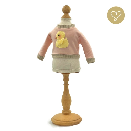 Bluzka Kaczuszka dla lalki 38 cm Lullu Dolls pudrowy róż, naszywka kaczuszka