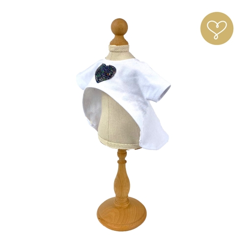Biała bluzka z serduszkiem dla lalki 38 cm Lullu Dolls dłuższy tył