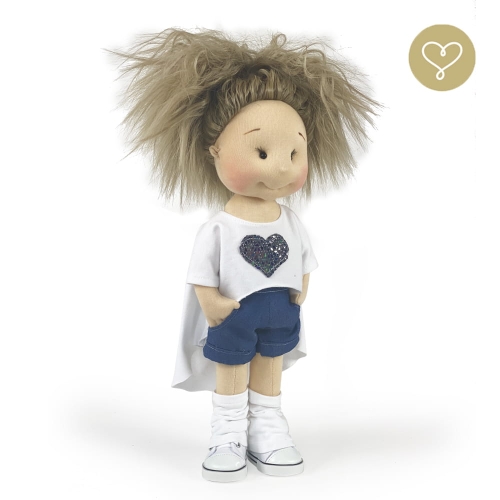 Biała bluzka z serduszkiem i jeansowe szorty dla lalki 38 cm Lullu Dolls