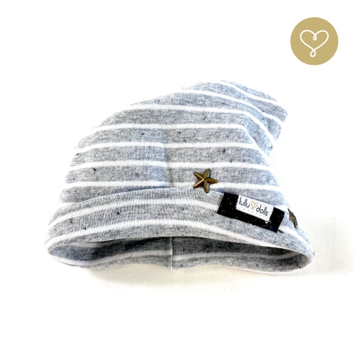 Czapka beanie szara w białe paseczki dla lalki 38 cm Lullu Dolls