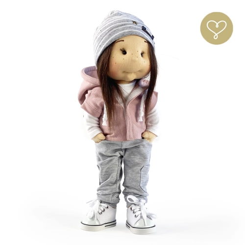 Czapka beanie szara w białe paseczki dla lalki 38 cm Lullu Dolls
