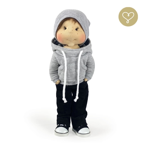 Czapka beanie szara 2 dla lalki 38 cm Lullu Dolls