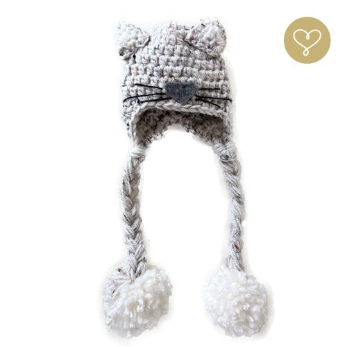 Czapka wełniana Kotek dla lalki 38 cm Lullu Dolls, szara, z uszkami