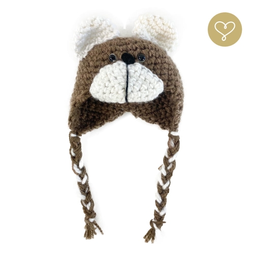 Czapka wełniana Niedźwiadek dla lalki 38 cm Lullu Dolls, brązowa, z uszkami