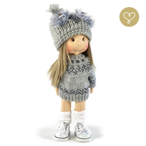 Czapka wełniana Sowa, szara dla lalki 38 cm Lullu Dolls