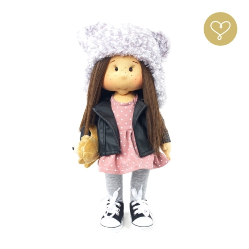 Czapka z uszkami Miś dla lalki 38 cm Lullu Dolls, szara