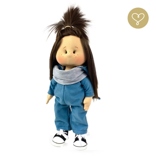 Kombinezon Dinozaur dla lalki 38 cm Lullu Dolls, z kapturem i ogonkiem dinozaura, szary komin