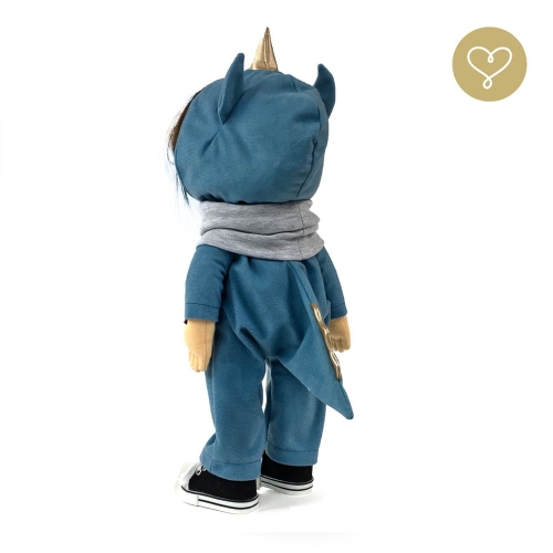 Kombinezon Dinozaur dla lalki 38 cm Lullu Dolls, z kapturem i ogonkiem dinozaura, szary komin