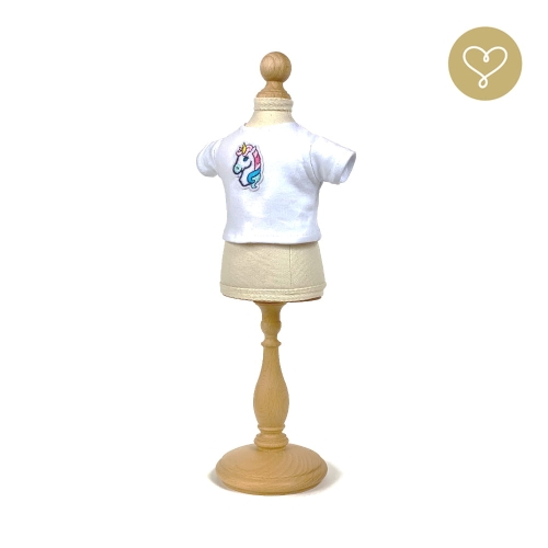 Koszulka Jednorożec dla lalki 38 cm Lullu Dolls, biała z aplikacją jednorożca, krótki rękaw