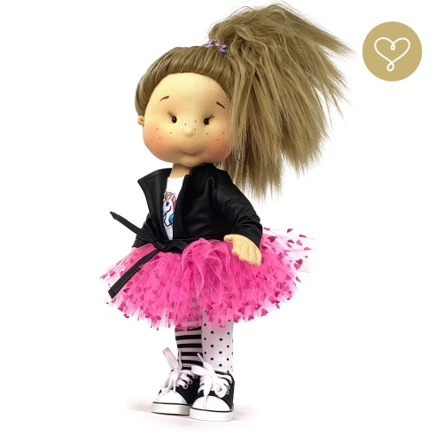 Koszulka Jednorożec dla lalki 38 cm Lullu Dolls, biała z aplikacją jednorożca, krótki rękaw