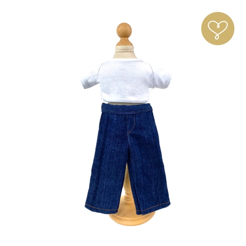 Koszulka biała krótki rękaw i długie spodnie jeans dla lalki 38 cm Lullu Dolls