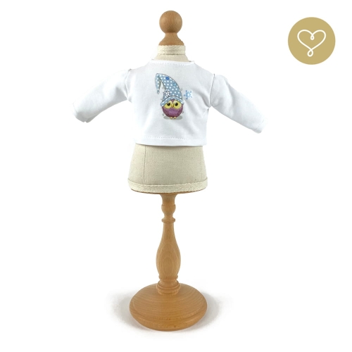 Koszulka z długim rękawem biała z aplikacją Sowy dla lalki 38 cm Lullu Dolls