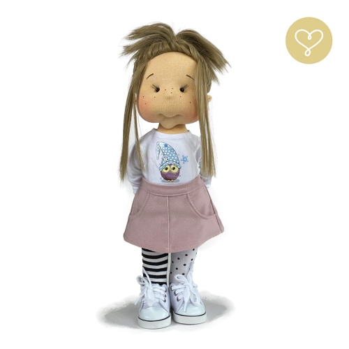 Koszulka z długim rękawem biała z aplikacją Sowy dla lalki 38 cm Lullu Dolls