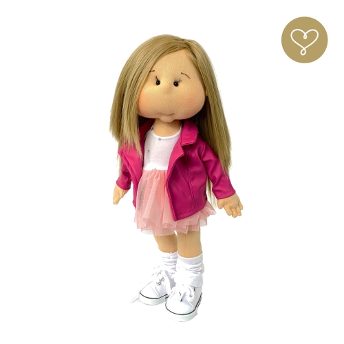 Kurtka skórzana ramoneska fuksjowa dla lalki 38 cm Lullu Dolls