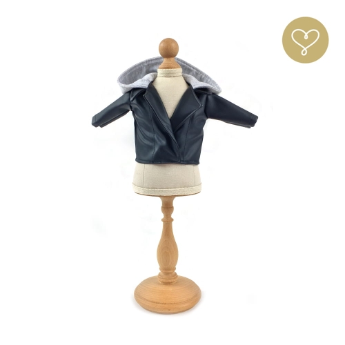 Kurtka skórzana z kapturem z szarej dresówki dla lalki 38 cm Lullu Dolls