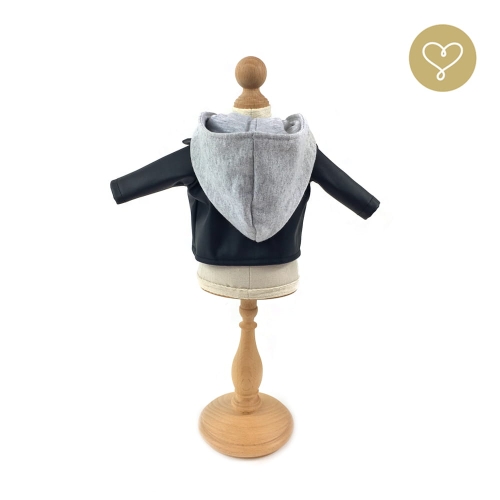 Kurtka skórzana z kapturem z szarej dresówki dla lalki 38 cm Lullu Dolls
