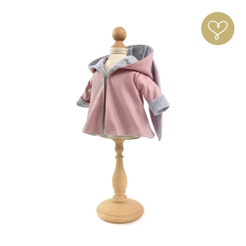 Płaszczyk z kapturem z uszami królika dla lalki 38 cm Lullu Dolls, różowy z elementami szarego