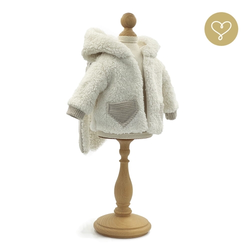 Płaszczyk z kapturem z uszami królika dla lalki 38 cm Lullu Dolls, ecru