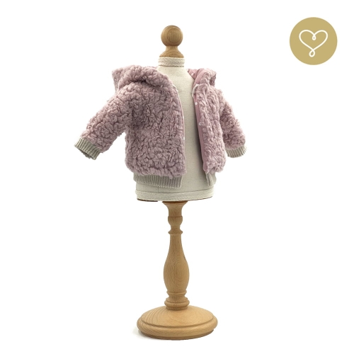 Płaszczyk różowy 2 dla lalki 38 cm Lullu Dolls puchaty, z kapturem i uszkami