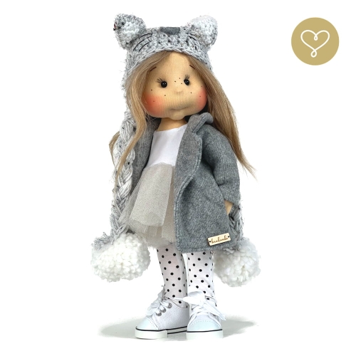 Szary wełniany płaszczyk z kieszeniami dla lalki 38 cm Lullu Dolls