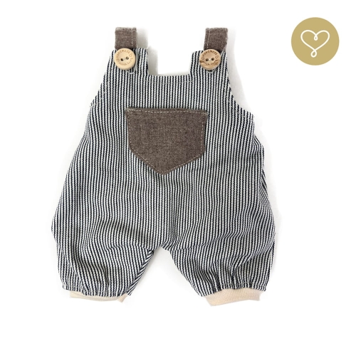 Spodnie ogrodniczki 4 w paseczki dla lalki 38 cm Lullu Dolls, kieszenie boczne i jedna na przodzie