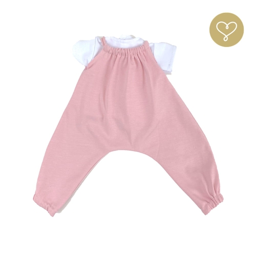 Różowe spodnie kombinezon i biała koszulka z krotkim rękawem dla lalki 38 cm Lullu Dolls