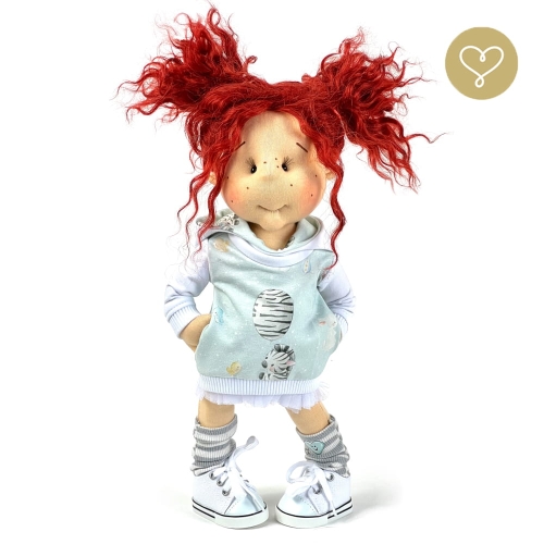 Strój Zebra dla lalki 38 cm Lullu Dolls bluza z kapturem i uszkami, biała tiulowa spódniczka, skarpetki białe w szare paseczki
