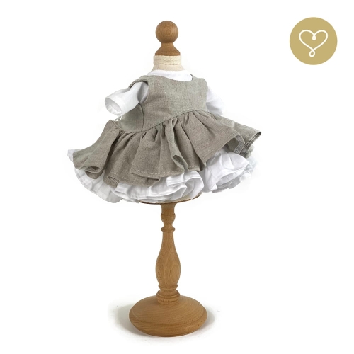 Lniana szara sukienka lniana dla lalki 38 cm Lullu Dolls z białą halką