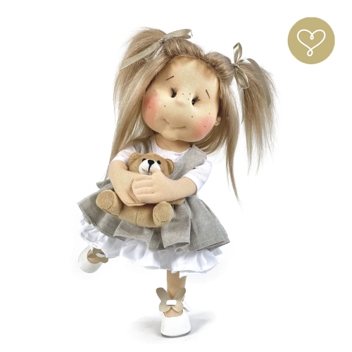 Lniana szara sukienka lniana dla lalki 38 cm Lullu Dolls z białą halką