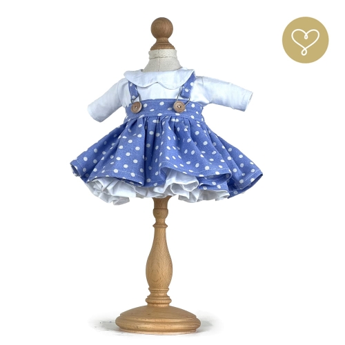 Sukienka niebieska w białe kropeczki z halką dla lalki 38 cm Lullu Dolls