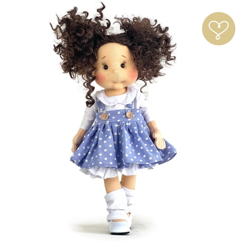 Sukienka niebieska w białe kropeczki z halką dla lalki 38 cm Lullu Dolls