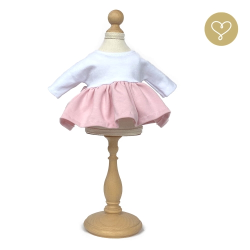 Sukienka różowa dla lalki 38 cm Lullu Dolls bawełniana, góra biała, dół rożowy