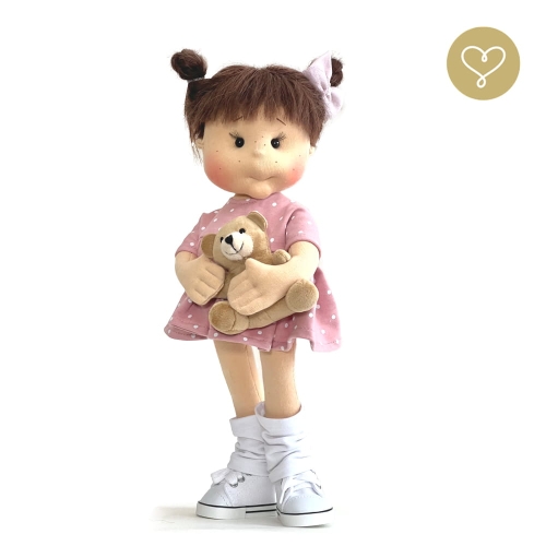 Sukienka różowa 3 w białe kropeczki dla lalki 38 cm Lullu Dolls w kolorze pudrowego różu