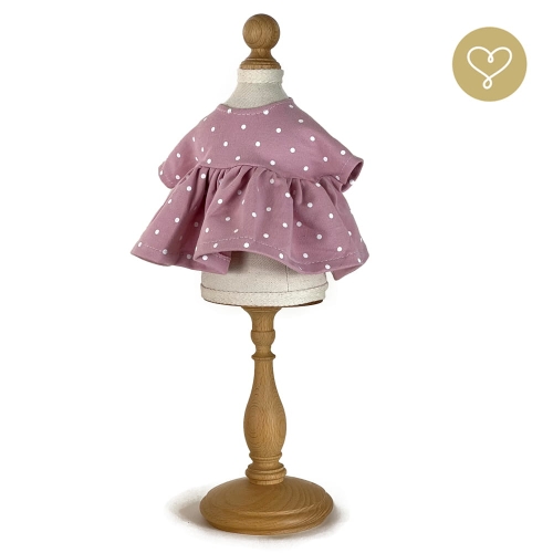 Sukienka różowa 3 w białe kropeczki dla lalki 38 cm Lullu Dolls w kolorze pudrowego różu