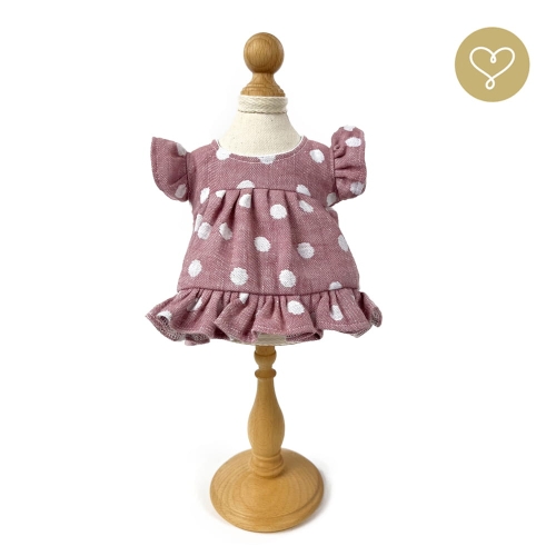 Sukienka różowa lniana 2 dla lalki 38 cm Lullu Dolls w białe groszki
