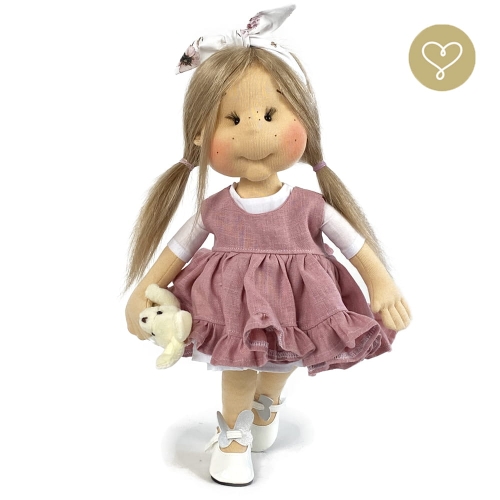 Sukienka różowa lniana z halką dla lalki 38 cm Lullu Dolls