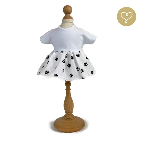 Sukienka w kocie łapki dla lalki 38 cm Lullu Dolls góra biała, dół w kocie łapki
