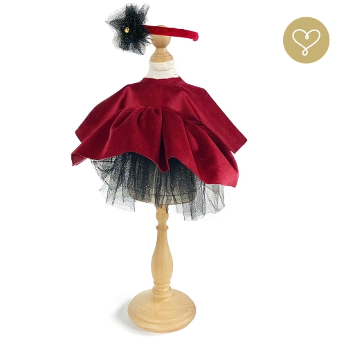 Sukienka z aksamitu czerwona i przepaska dla lalki 38 cm Lullu Dolls