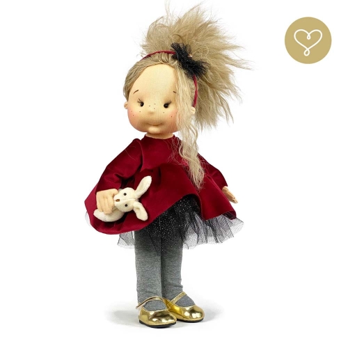 Sukienka z aksamitu czerwona i przepaska dla lalki 38 cm Lullu Dolls