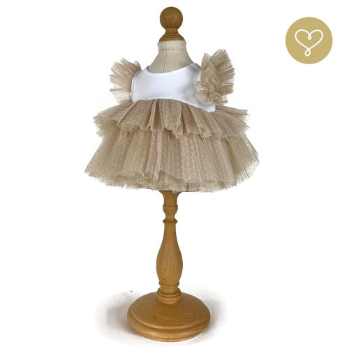 Beżowa tiulowa sukienka z falbankami dla lalki 38 cm Lullu Dolls
