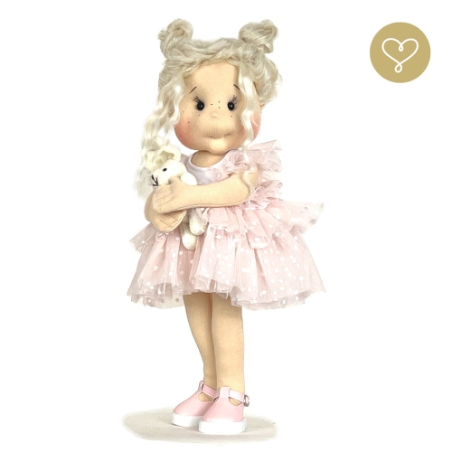 Różowa tiulowa sukienka z falbankami 2 dla lalki 38 cm Lullu Dolls tiul w kropeczki