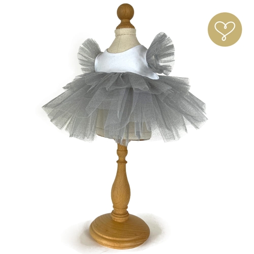 Szara tiulowa sukienka z falbankami dla lalki 38 cm Lullu Dolls