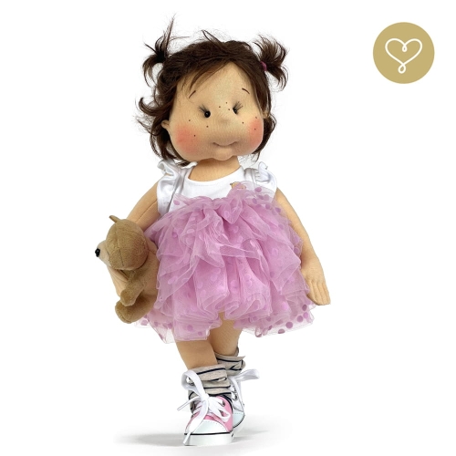 Różowa tiulowa sukienka z falbankami dla lalki 38 cm Lullu Dolls tiul w kropeczki
