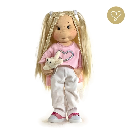 Lalka 38 cm Lullu Dolls Beibea w ubranku z maskotką, 3 warianty wyboru, na zdjęciu wariant 2 ruchomy szkielet