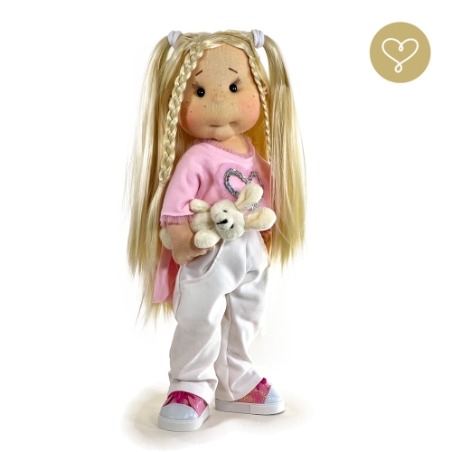 Lalka 38 cm Lullu Dolls Beibea w ubranku z maskotką, 3 warianty wyboru, na zdjęciu wariant 2 ruchomy szkielet