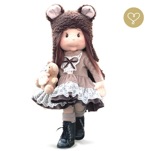 Lalka 38 cm Lullu Dolls Brownie w ubranku, maskotka Misio, 3 warianty wyboru, na zdjęciu wariant 2 ruchomy szkielet