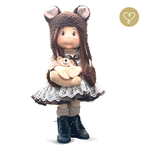 Lalka 38 cm Lullu Dolls Brownie w ubranku, maskotka Misio, 3 warianty wyboru, na zdjęciu wariant 2 ruchomy szkielet