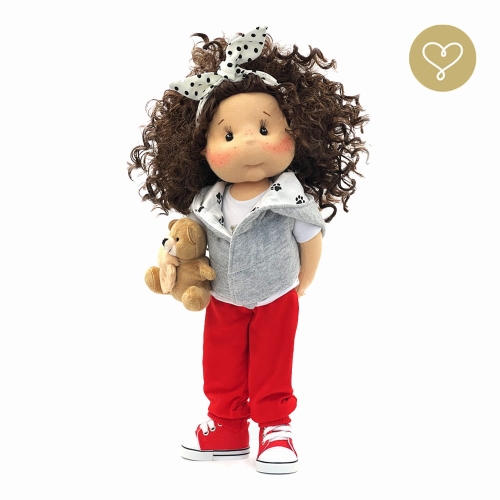 Lalka 38 cm Lullu Dolls Elza w ubranku, maskotka Misio, 3 warianty wyboru, na zdjęciu wariant 2 ruchomy szkielet