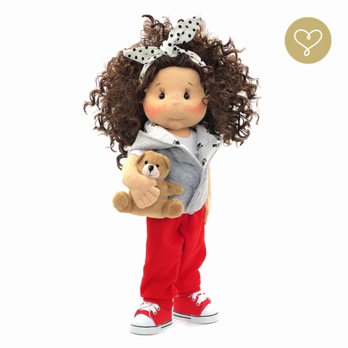 Lalka 38 cm Lullu Dolls Elza w ubranku, maskotka Misio, 3 warianty wyboru, na zdjęciu wariant 2 ruchomy szkielet